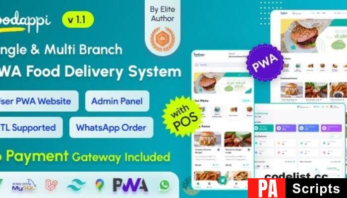 FoodAppi v1.1 – PWA Food Delivery System and WhatsApp Menu Ordering with Admin Panel | Restaurant POS