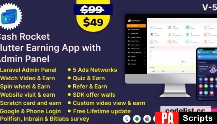 Cash Rocket v5.2 – Flutter Online Earning App with Admin Panel